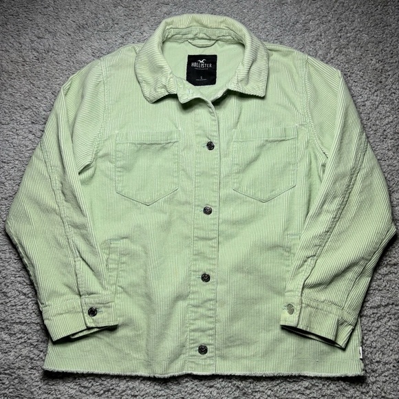 Hollister Jacket Womens Small Corduroy Button Up Shacket Pockets Raw Hem Layers - Picture 1 of 6